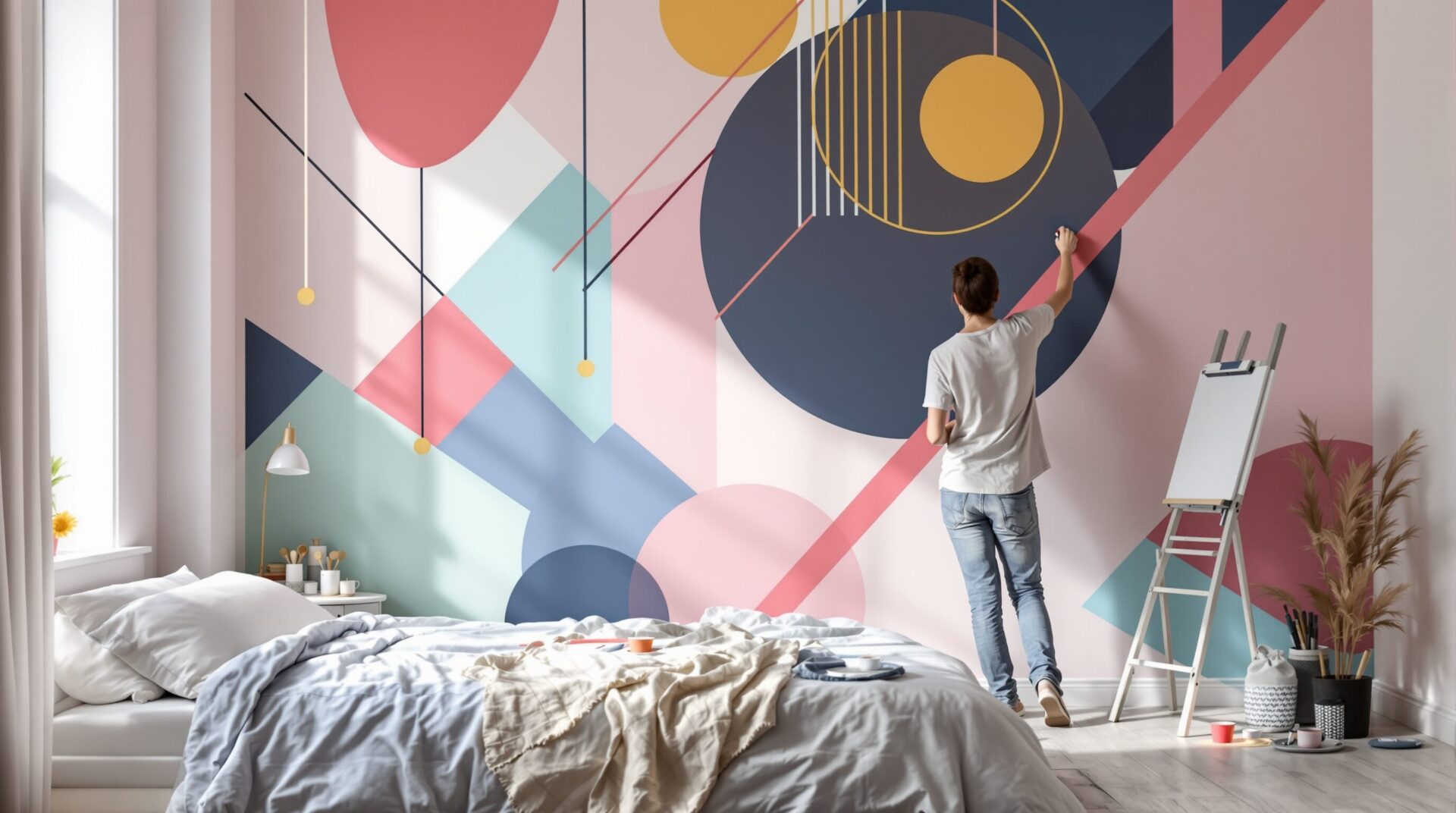 peinture géométrique chambre