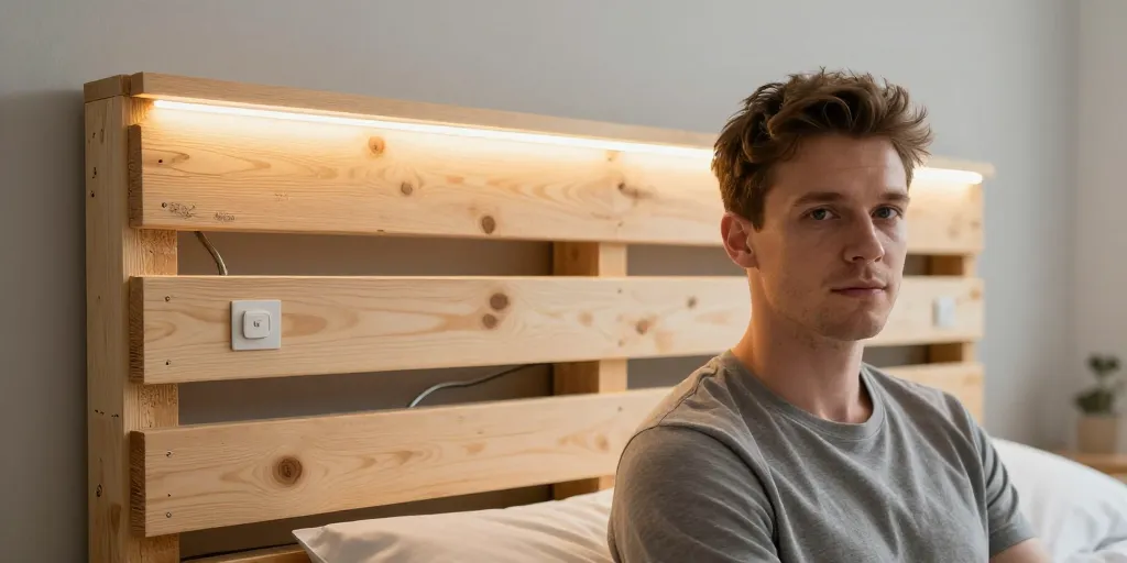 tete de lit en palette avec lumiere