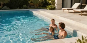 piscine avec plage et escalier intégré